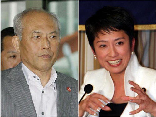 在東京都知事舛添要一（左）辭職後，有出現台裔參議員蓮舫（右）參選東京都知事的聲音。（中央社）