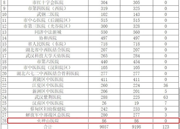 市卫健委8日在官网发布定点医院病床使用情况，显示火神山医院建成至今仅有86个床位。