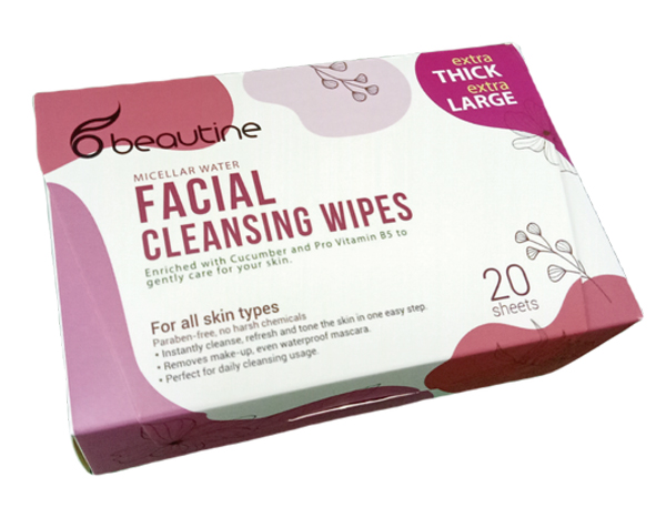 Beautine卸妆湿纸巾可在卸妆的同时舒缓脸部，含有micellar water和黄瓜精华，让皮肤迅速吸收到最好的保养。
