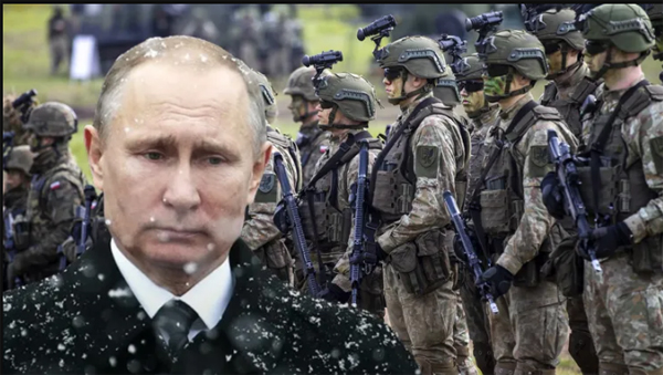 乌克兰组建4000人“囚犯特攻队”，企图阻挡俄罗斯总统普汀的侵略。合成画面。背景为乌克兰正规军，非当事人。（美联社）