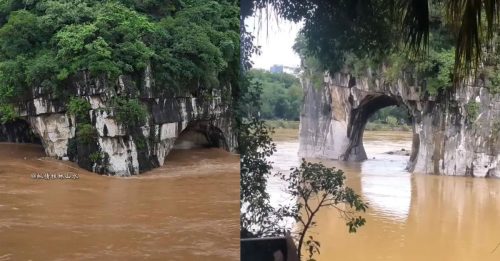桂林洪水泛滥 象鼻山被淹 日后重开放