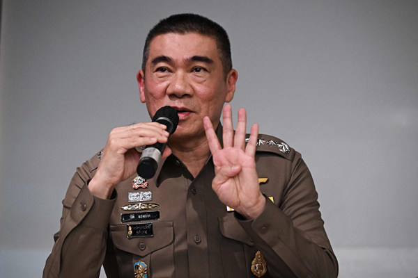 Metropolitan Police Bureau Commissioner Thiti Sangsawang speaks during a presser after an incident, in which six bodies were found at a hotel in Bangkok on July 16, 2024. Six people believed to be Vietnamese and Vietnamese-Americans were found dead in a hotel room in central Bangkok on July 16, Thailand's Prime Minister Srettha Thavisin said. (Photo by Lillian SUWANRUMPHA / AFP)