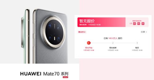 华为Mate70搭载“纯血鸿蒙” 开卖4小时145万人预订